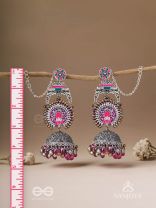 Anikini - The Lotus Manifestation- Enamelled Oxidised Chain Jhumka Earrings