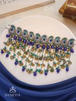 Saikhina - The Drizzling Dance - Glass Beads And Coins Hand Embroidered Oxidised Neckpiece