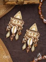 Ruchaka - Coastline Treasures - Beads, Shells And Glass Drop Hand Embroidered Earrings