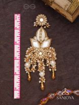 Sahasra - Golden Waves Whisper- Beads, Shells And Glass Drop Hand Embroidered Earrings