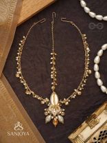 Daksayanina - Champagne Frost - Beads, Shells And Glass Drops Hand Embroidered Maangtika