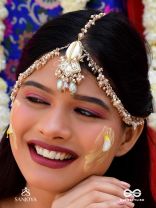 Daksayanina - Champagne Frost - Beads, Shells And Glass Drops Hand Embroidered Maangtika