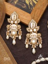 Savitra - Frosty Lily - Beads, Shells And Pearl Drops Hand Embroidered Earrings