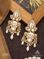 Savitra - Frosty Lily - Beads, Shells And Pearl Drops Hand Embroidered Earrings