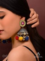 Asusama - Hues Of Happiness - Mirror And Coins Hand Embroidered Oxidised Jhumka Earrings