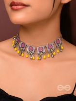 Blushing Marigold- Enamelled Oxidized Neckpiece