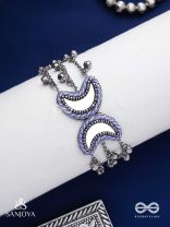 Chandrasalokya - The Lunar Twins - Mirrors, Resham And Beads Hand Embroidered Oxidised Bracelet