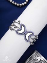 Chandrasalokya - The Lunar Twins - Mirrors, Resham And Beads Hand Embroidered Oxidised Bracelet