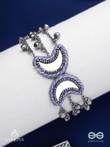 Chandrasalokya - The Lunar Twins - Mirrors, Resham And Beads Hand Embroidered Oxidised Bracelet