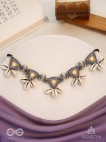 Shanakhya - The Prismy Shells - Mirrors, Shells, Resham And Beads Hand Embroidered Oxidised Choker Neckpiece