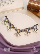 Shanakhya - The Prismy Shells - Mirrors, Shells, Resham And Beads Hand Embroidered Oxidised Choker Neckpiece