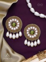 Harisaya - The Glowing Mirage - Beads And Stone Hand Embroidered Earrings