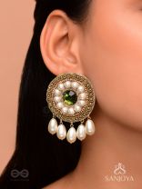 Harisaya - The Glowing Mirage - Beads And Stone Hand Embroidered Earrings