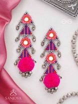 Ucchraya - The Melodic Treasures - Mirror, Resham And Beads Hand Embroidered Oxidised Earrings