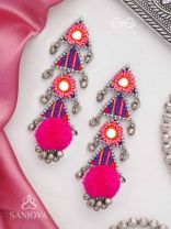 Ucchraya - The Melodic Treasures - Mirror, Resham And Beads Hand Embroidered Oxidised Earrings
