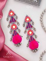 Ucchraya - The Melodic Treasures - Mirror, Resham And Beads Hand Embroidered Oxidised Earrings