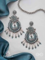 Atisiddhi- The Perfect Intricacy- Beads And Pearl Drops Hand Embroidered Oxidised Earrings