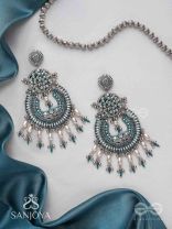 Atisiddhi- The Perfect Intricacy- Beads And Pearl Drops Hand Embroidered Oxidised Earrings