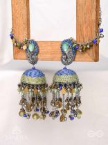 Anugita - Song Of The Sky - Stone, Coins And Beads Hand Embroidered Oxidised Earrings