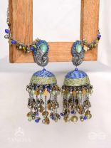 Anugita - Song Of The Sky - Stone, Coins And Beads Hand Embroidered Oxidised Earrings