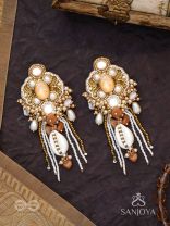 Aadhararoop - Ornament Of Enchantress- Shells, Beads And Pearl Drops Hand Embroidered Earrings