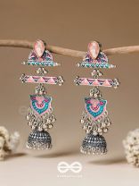 The Rosy Patterns- Stone Enamelled Oxidised Earrings