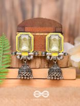 The Green Dahlia - Enamelled Oxidised Jhumka Earrings