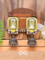 The Green Dahlia - Enamelled Oxidised Jhumka Earrings