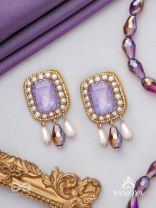 Dhumraruk - The Lavender Love- Stone, Beads, Glass And Pearl Drops Hand Embroidered Earrings