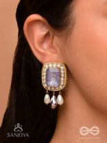 Dhumraruk - The Lavender Love- Stone, Beads, Glass And Pearl Drops Hand Embroidered Earrings