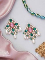 Abhivars - The Early Blossoms - Beads, Pearls And Stone Hand Embroidered Earrings