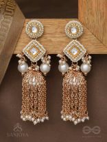 Tolaka - Seashell Mirage - Beads, Kundan And Polki Finished Hand Embroidered Earrings