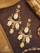 Varnaka - Sunlit Shell Charms - Beads And Shells Hand Embroidered Earrings