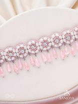 Aravindini - The Love Rose - Stone, Beads And Glass Drops Hand Embroidered Neckpiece