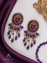 Anisam - The Shining Night - Stone, Beads And Glass Drops Hand Embroidered Earrings