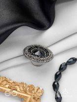 Amavasya - The New Moon Night - Stone And Beads Hand Embroidered Ring