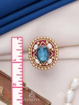 Vaibhraja - Stellar Shimmer - Stone And Beads Hand Embroidered Ring (Adjustable)