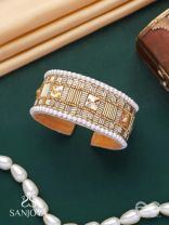 Sthagara - The Golden Hour - Stone, Cutdana And Beads Hand Embroidered Cuff Bracelet