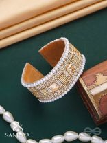 Sthagara - The Golden Hour - Stone, Cutdana And Beads Hand Embroidered Cuff Bracelet
