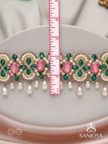 Nalikini - The Emerald Bloom - Stone, Beads And Pearl Drops Hand Embroidered Neckpiece