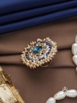 Rajiva - Deep Sea Dream - Stone And Beads Hand Embroidered Ring