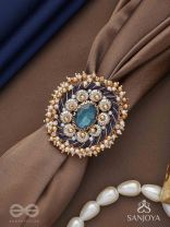 Rajiva - Deep Sea Dream - Stone And Beads Hand Embroidered Ring