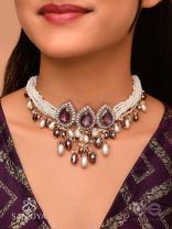 Syamatva - The Sparkling Night - Stone, Beads And Pearls Hand Embroidered Neckpiece