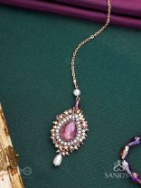 Asyama - The Violet Veil - Beads, Pearl And Stone Hand Embroidered Maangtika 