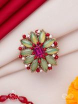Ardramanjari - The Fresh Bloom - Stones And Beads Hand Embroidered Ring (Adjustable)