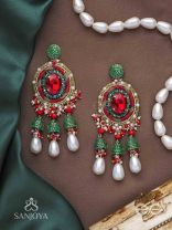 Aklishta - The Scarlet Splendor - Stone, Cutdana And Beads Hand Embroidered Earrings