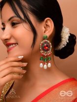 Aklishta - The Scarlet Splendor - Stone, Cutdana And Beads Hand Embroidered Earrings