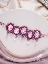 Udagat - Blushing Rose - Stone, Beads And Glass Drops Hand Embroidered Neckpiece