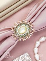 Dyutaka - The Enchanted Forest - Stone And Beads Hand Embroidered Ring (Adjustable)