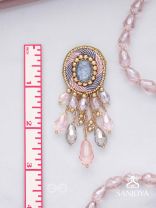 Ahraya - The Pink Fog - Stone, Beads And Glass Drop Hand Embroidered Earrings